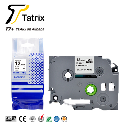 TZe-231 Hot sale P-touch Label Tape TZe231 Black on White Laminated for Brother PT-E100