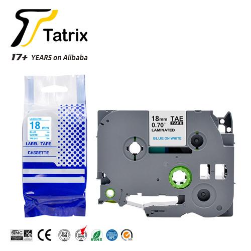 TZ243 TZe243 TZ-243 TZe-243 18mm Blue on White Compatible Laminated Label Tape Cartridge for Brother