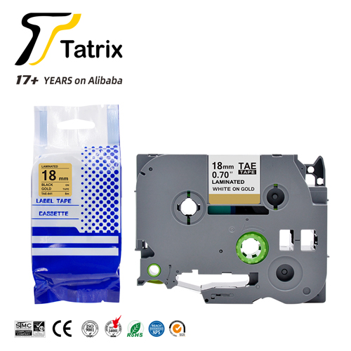 TZ841 TZe841 TZ-841 TZe-841 18mm Black on gold Compatible Laminated Label Tape Cartridge for Brother