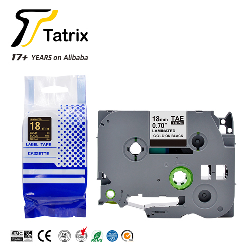 TZ344 TZe344 TZ-344 TZe-344 18mm gold on black Laminated Label Tape Cartridge for Brother PT300