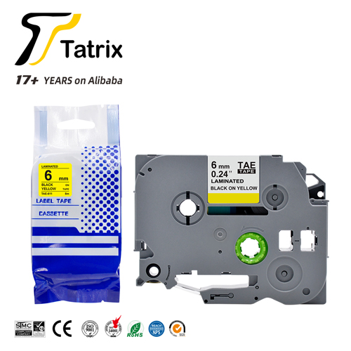 TZE611 6mm*8m Black on Yellow Laminated Tze Label Tape Compatible for Brother P-Touch TZe 611 