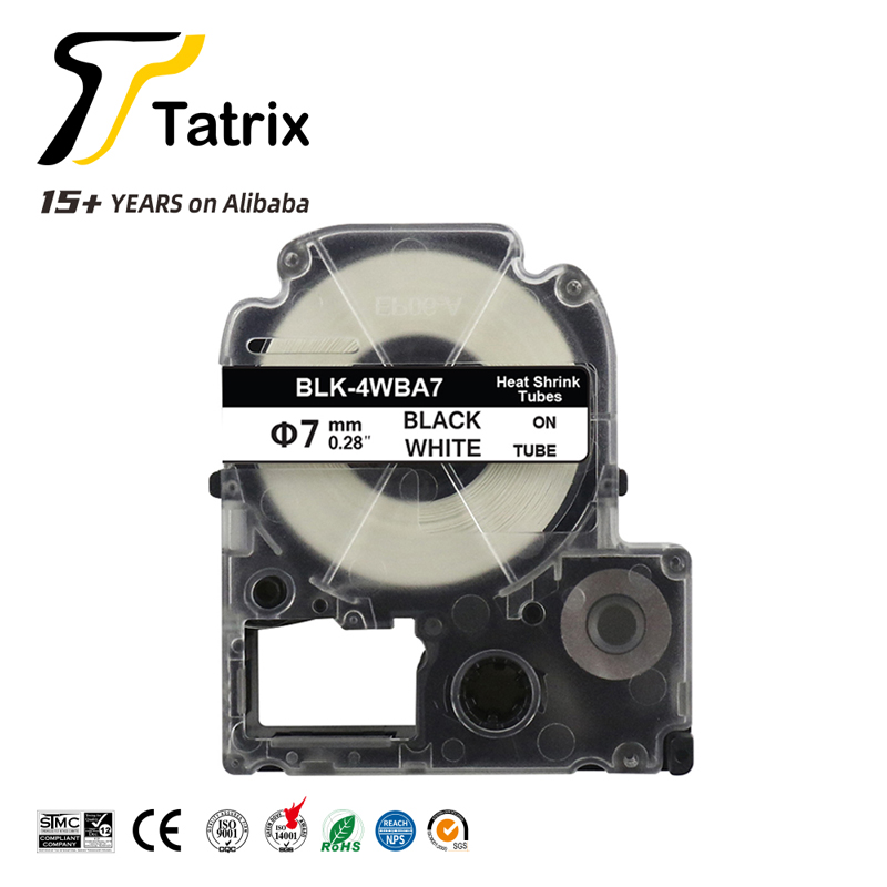 BLK-4WBA7/BU7S Heat Shrink Tube Label Tape Black on White Compatible for Epson
